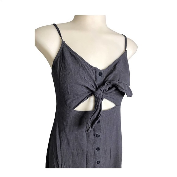 Topshop | Dark Blue Spaghetti Strap Button Down Dress Cut Out self Tie Chest - Picture 2 of 9
